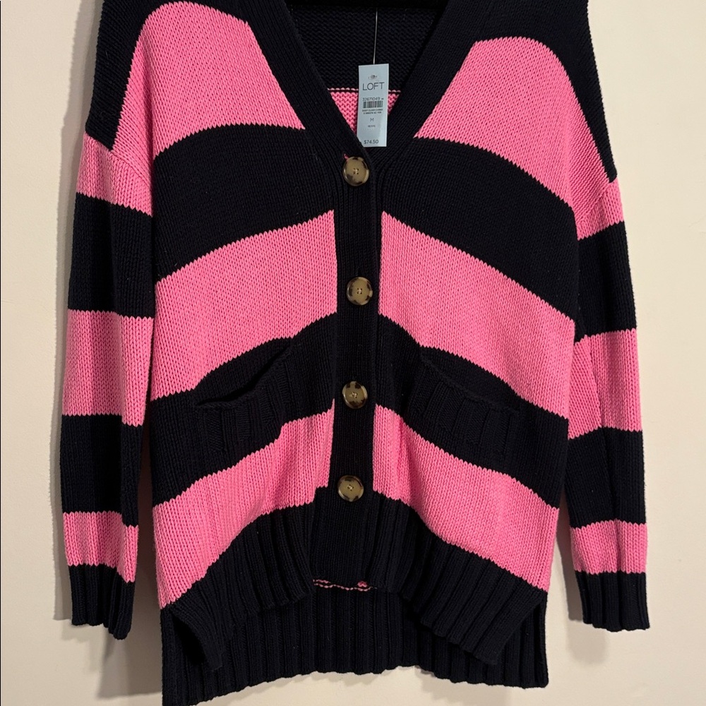 NWT Petite Striped Knit Loft Cardigan
